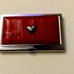 BRIGHTON Red Silver Heart Business Card Holder